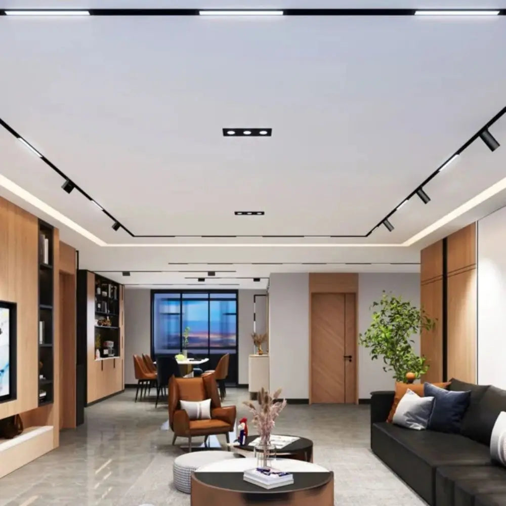 LED Magnetic Track Light Grille, Modern Embedded Flexible Linear Flood Lamp, DC48V Ceiling Spotlight for Indoor Living