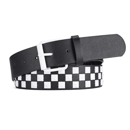 Personalized Checkerboard PU Leather Belt – 107CM Unisex Rivet Punk Hip-Hop Fashion Accessory