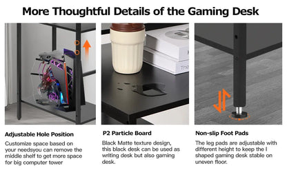 L-Shaped Gaming Desk with LED Lights – Reversible Computer Desk with Power Outlets, Stand & Shelves