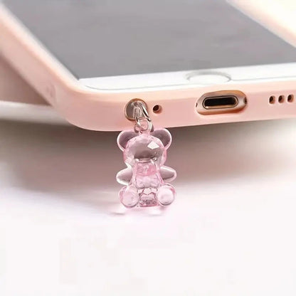 Kawaii Phone Dust Plug Charm - Acrylic Bear Jack Dust Protection Stopper, Anti-Dust Cap for Charge Port