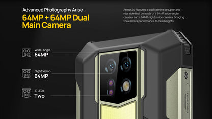 Ulefone Armor 24 Rugged Phone - 22000mAh, 24GB+256GB, 6.78" 120Hz Display, 64MP+64MP Camera, NFC, LED Light, Global Version