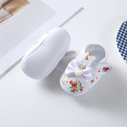 0-18 Months Baby Girls Soft Sole Shoes – Bowknot Flower Print, Non-Slip First Walkers for Indoor & Outdoor