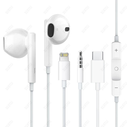 Original Wired Earphones – Compatible with iPhone 12-17, Samsung, Lightning, USB-C & 3.5mm Devices