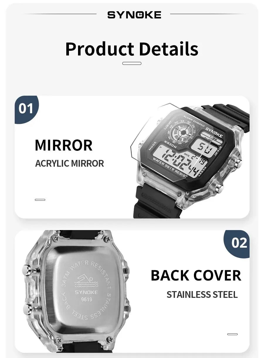 SYNOKE Digital Sports Watch for Men & Women – Luminous, Multifunction, Waterproof Wristwatch with Seven Lights for Outdoor & Running