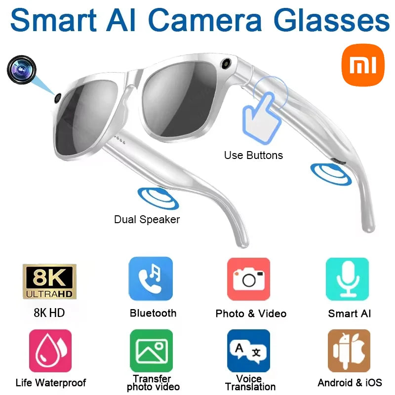 Xiaomi AI Smart Glasses — 8K HD Photochromic, Multifunction Camera Glasses with Translation, Bluetooth Calling, Voice Assistant, Music Player