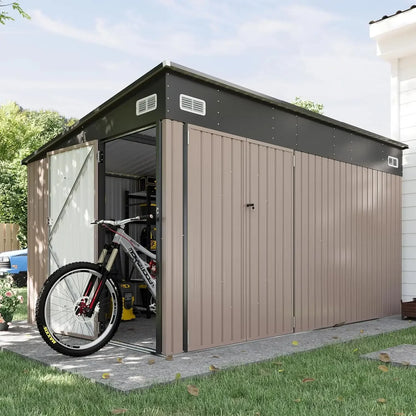 11.5'x7.5' Outdoor Metal Storage Shed – Triple Lockable Door with Sloping Roof for Tools & Bicycles