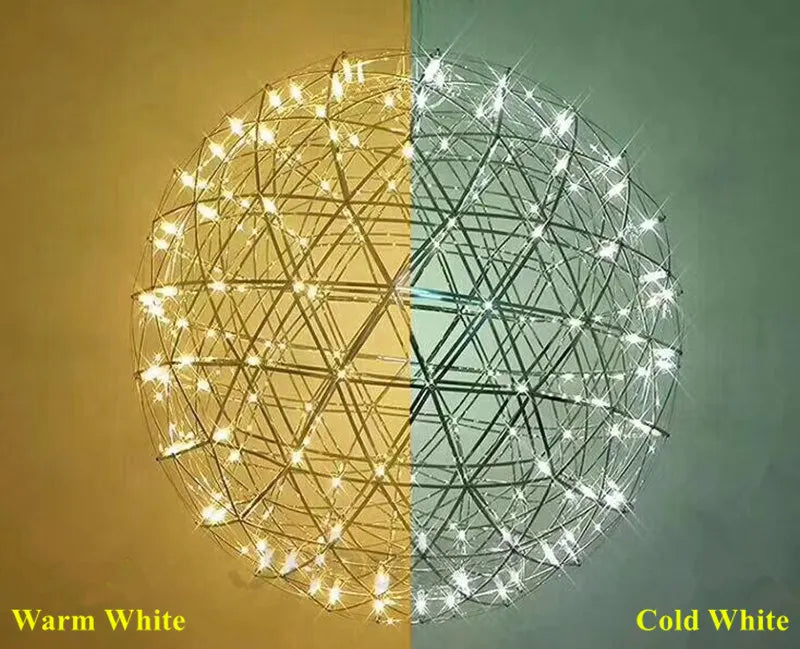 Italy Designer Spark Ball LED Chandelier – Stainless Steel Firework Pendant Lamp with Remote for Loft Living Room Decor