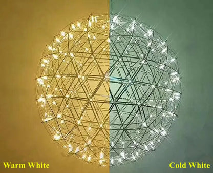 Italy Designer Spark Ball LED Chandelier – Stainless Steel Firework Pendant Lamp with Remote for Loft Living Room Decor