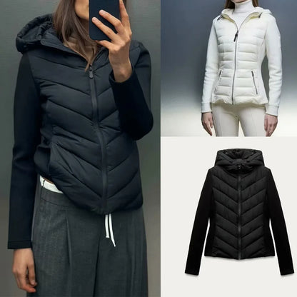 Taop&Za Women's Autumn Cotton Jacket – Fashionable Casual Long Sleeve Stand Collar Hooded Patchwork Coat