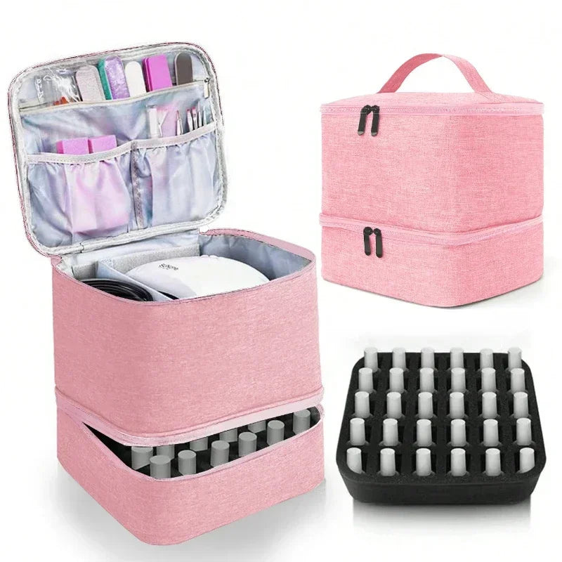 Nail Polish & Essential Oil Storage Bag – Portable Double-Layer Cosmetic Organizer with 30 Compartments