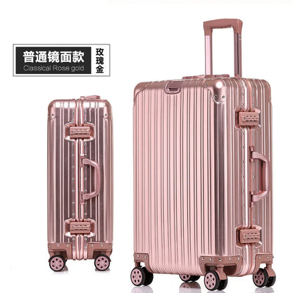 Aluminum Metal Luggage Carry-On Travel Bags - 20/22/28/30 Inch Trolley Suitcase with Cabin Size and Password Lock
