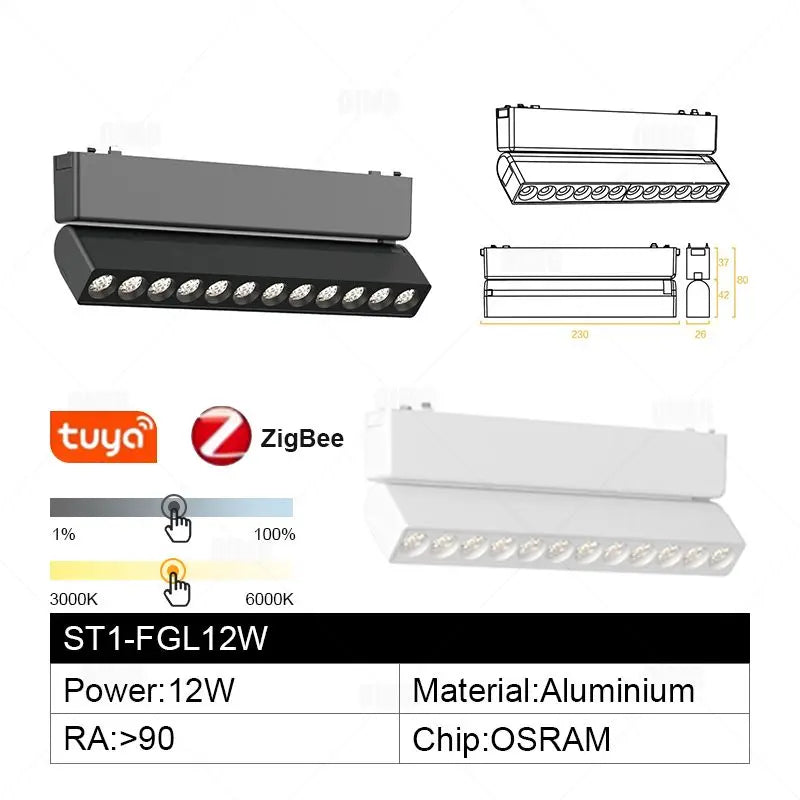 Smart Home Tuya Dimming 6mm Ultra-Thin Ceiling Mount Magnetic Track Light, 48V Slim Surface Mounted Linear Light
