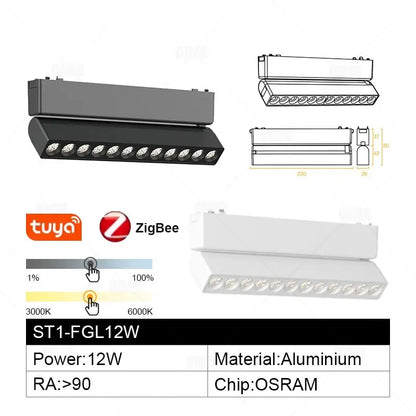 Smart Home Tuya Dimming 6mm Ultra-Thin Ceiling Mount Magnetic Track Light, 48V Slim Surface Mounted Linear Light