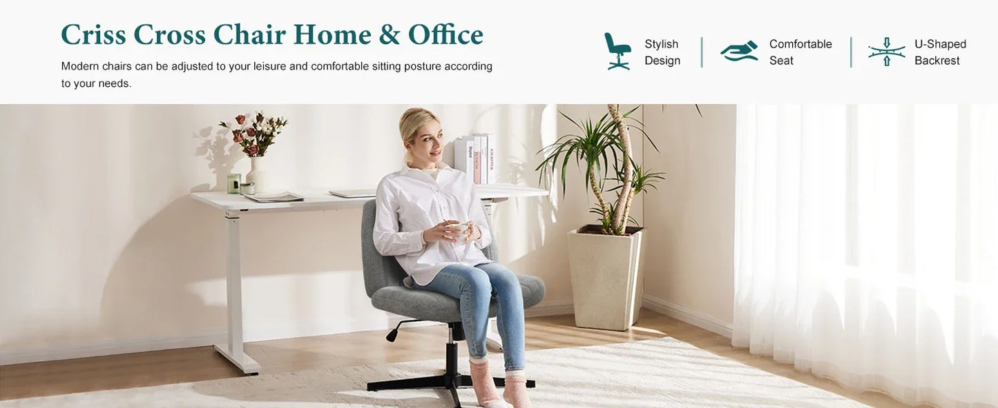 Armless Criss Cross Legged Swivel Office Chair - Wide Desk Chair Without Wheels