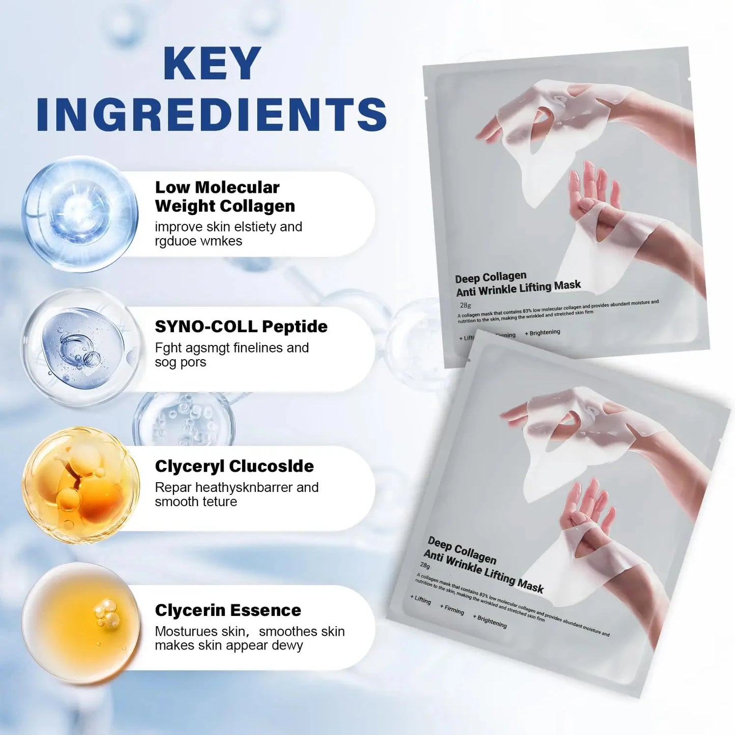 Deep Collagen Anti-Wrinkle Lifting Mask – Overnight Face Mask for Firming & Moisturizing (5 Pack)