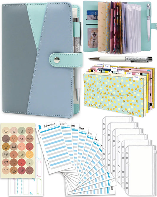 Budget Binder with Zipper Envelopes, Cash Envelopes, PVC Pockets, Stickers & Pen - Complete Budgeting Tool