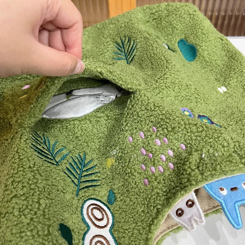 Cartoon Cat Embroidered Lamb Plush Handbag – Cute One-Shoulder Messenger Bag for Mobile Phone & Daily Use