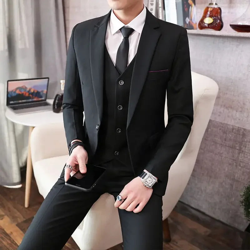 Men’s 3-Piece Suit 6XL — Blazer, Vest & Trousers, Italian Style Fashion Business Wedding Formal Gentleman Dress