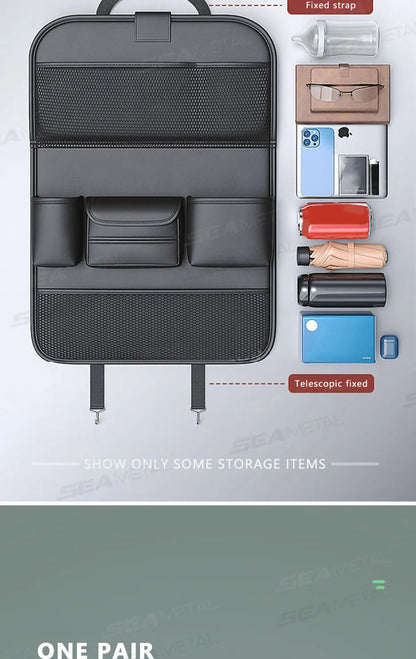 SEAMETAL Car Seat Back Organizer – Large Capacity Multi-Pocket Storage Bag with Foldable Tablet Tray