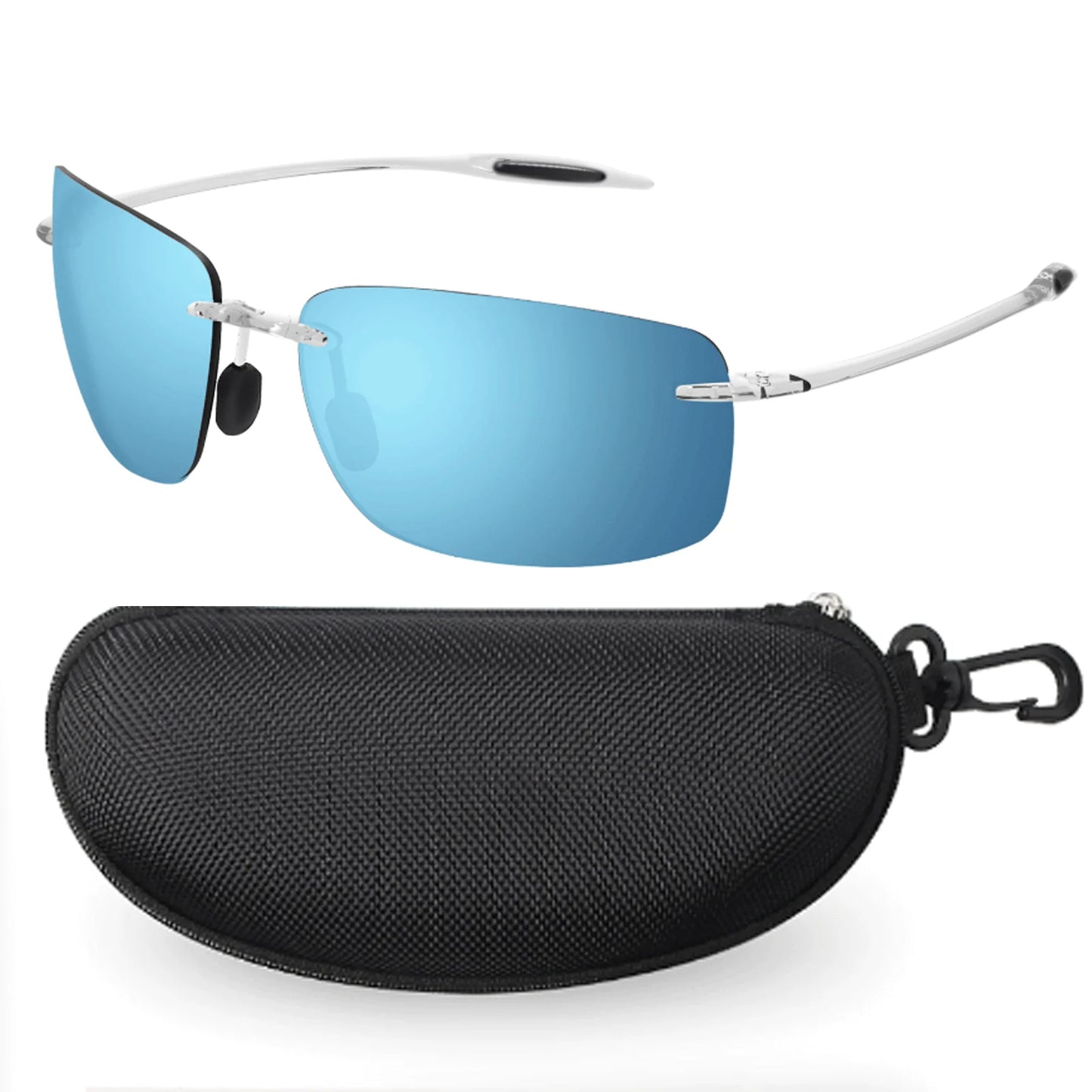 JULI Polarized Classic Sports Sunglasses - Ultralight Rimless Rectangle Frame for Men, Fishing & Driving, UV400 Protection (MJ8009)