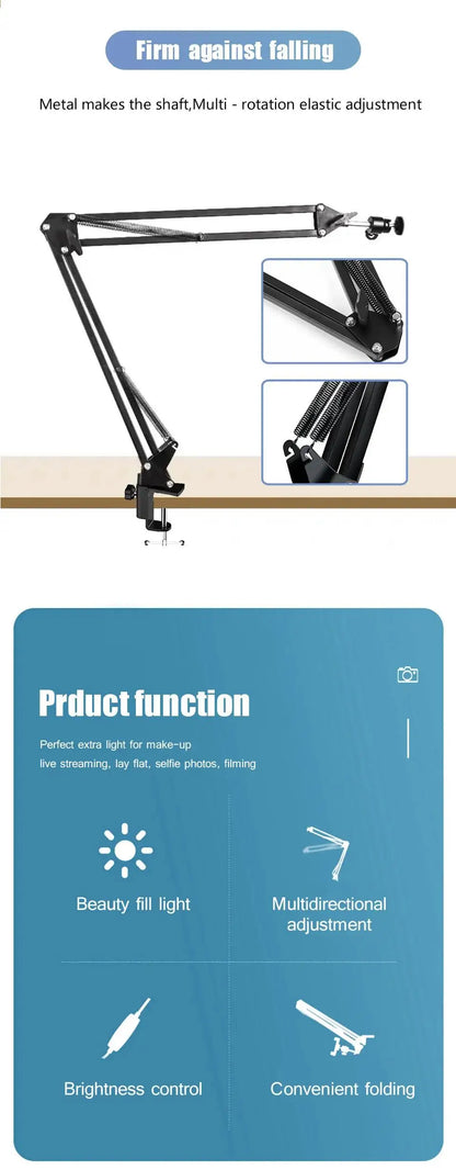 LED Photography Light with Scissor Arm Stand - Selfie & Conference Lighting, Photo Studio Lamp for Zoom & YouTube Live Streaming