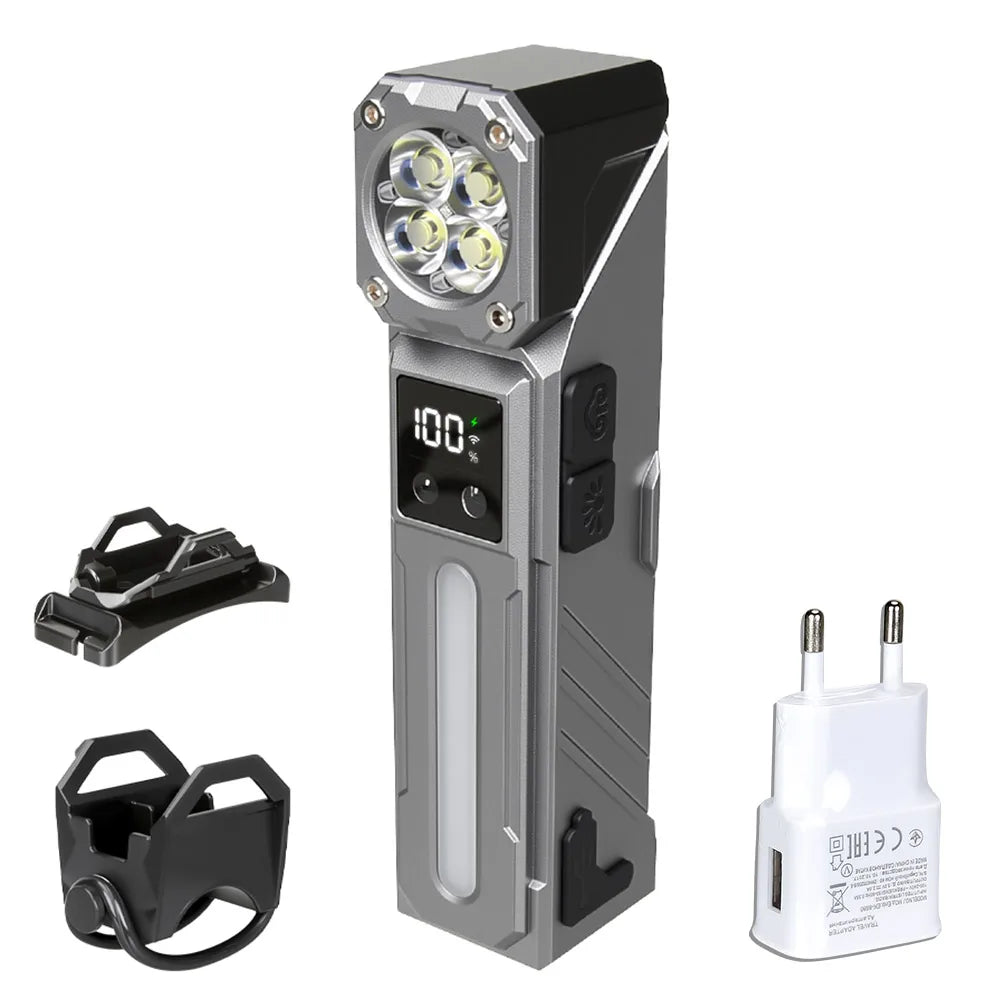 High-Power LED EDC Flashlight – Rechargeable Pocket Torch with RGB, Magnet & Clip for Camping & Fishing