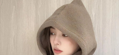 Knitted Hooded Balaclava Caps – Winter Korean Style Outdoor Warmer, One-Piece Neck Collar Beanie Hat for Women