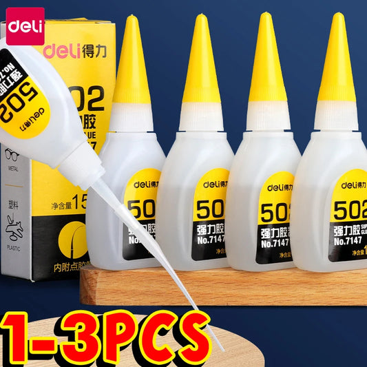 1-3PCS Deli 502 Super Glue - Instant Quick-Drying Cyanoacrylate Adhesive for Leather, Rubber, Wood and Metal