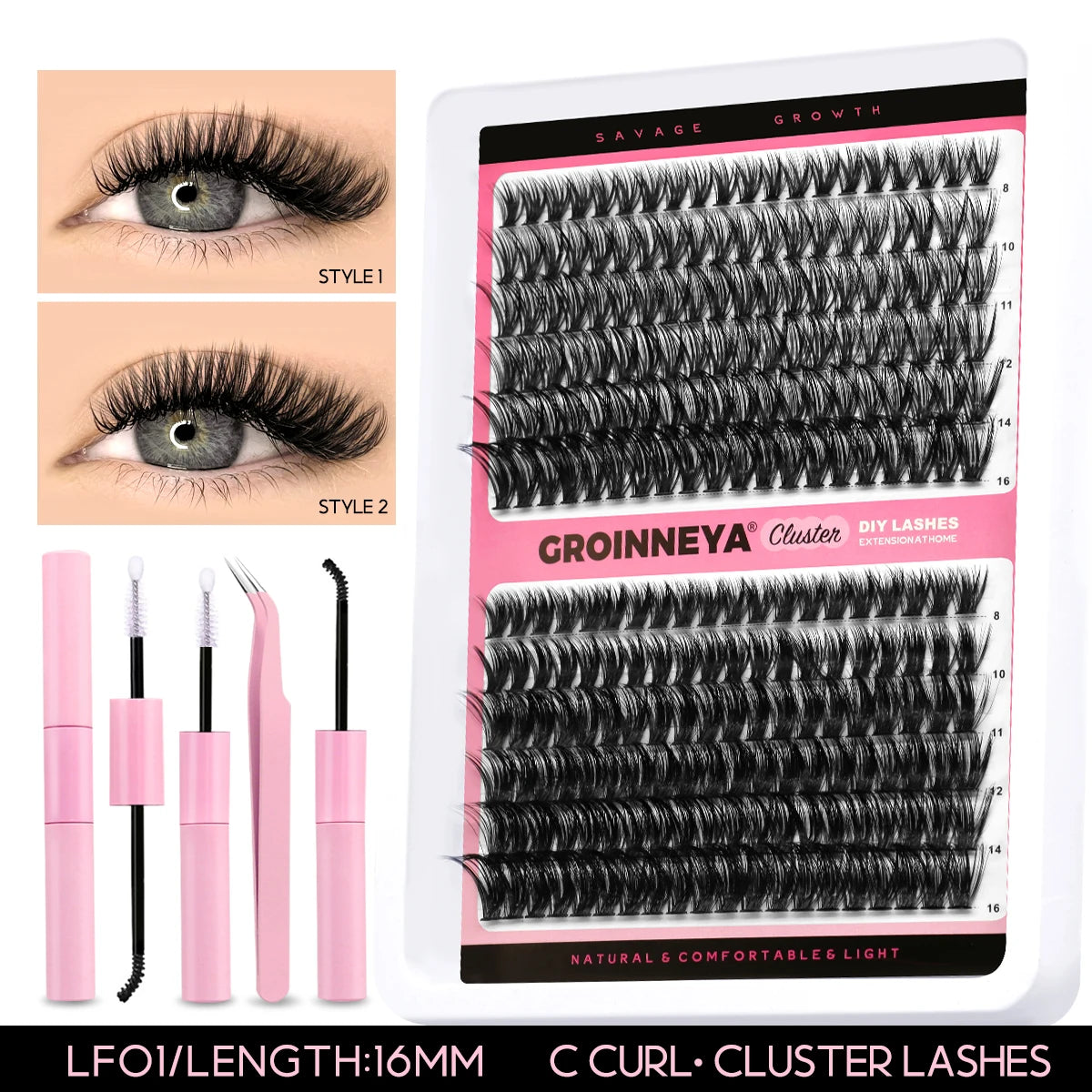 Lash Clusters Extension Kit – Fake Eyelashes Set with Lash Bond, Seal, and Applicator Tool for Makeup