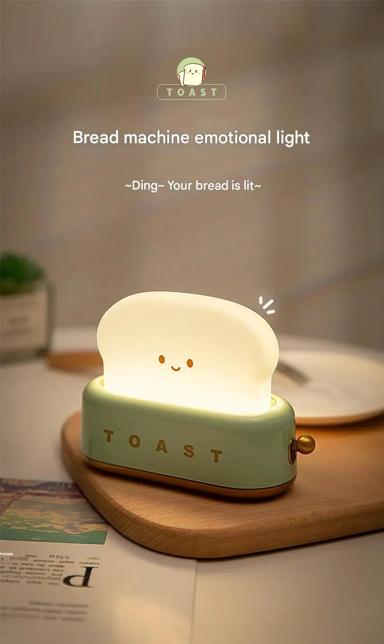 INS Style Toast Maker Night Light – Creative LED Bedside Desk Lamp with Timer