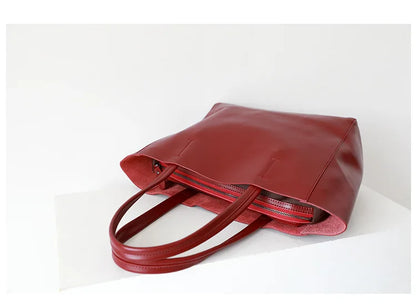 Customized Letter Genuine Leather Tote Bag – Large Capacity, Practical Commuter & Shopping Bag, Cowhide Large Bag