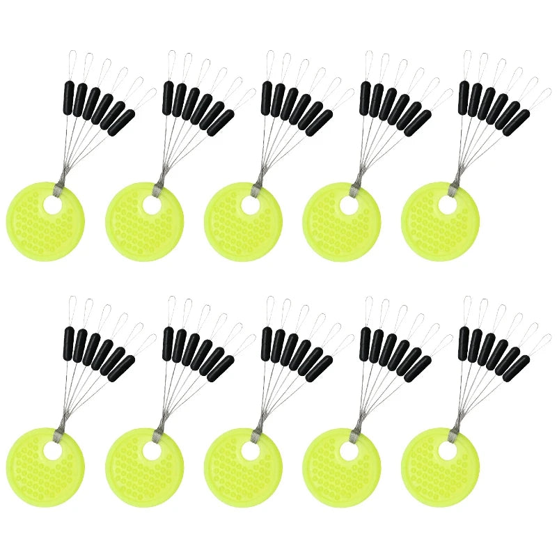 60pcs Rubber Space Bean Fishing Stoppers – 10-Group Oval Float Stopper Set for Carp & Fly Fishing