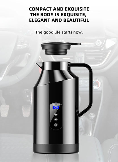 Yangood Portable Car Kettle 1500ML — Large Capacity 304 Stainless Steel Water Heater, 12V/24V for Travel, Tea, and Coffee