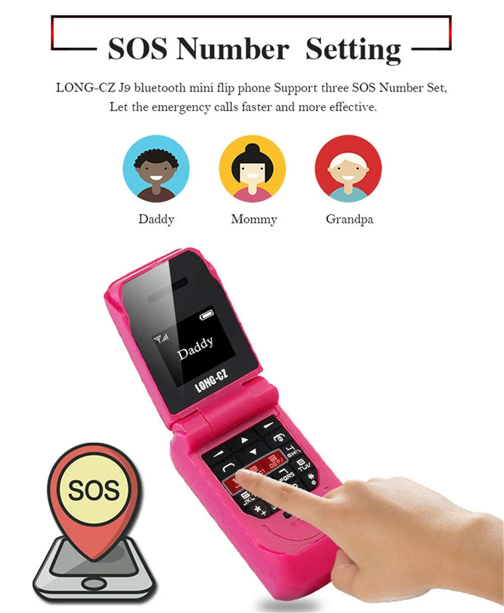 Mini Flip Mobile Phone for Kids – J9 Smallest Clamshell Phone with Bluetooth Dialer & Magic Voice Handsfree Earphone