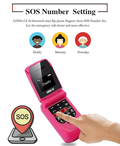 Mini Flip Mobile Phone for Kids – J9 Smallest Clamshell Phone with Bluetooth Dialer & Magic Voice Handsfree Earphone