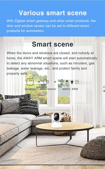 Tuya Smart Zigbee Door & Window Sensor – Black Open/Close Detector for Smart Home Security, Compatible with Smart Life App
