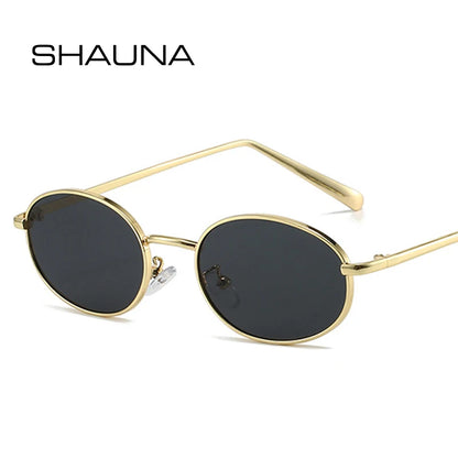 SHAUNA Retro Oval Metal Frame Sunglasses – UV400 Punk Style Shades for Women & Men