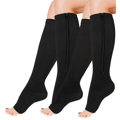 1 Pair Zipper Compression Socks: Pain Relief Stretchy Stockings for Women Men, Open Toe Compression Sports Socks Support