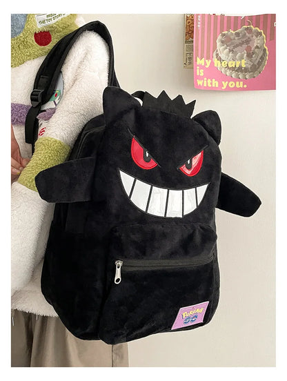 Pokemon Gengar & Pikachu Plush Backpack – Cute Kawaii Cartoon Bag, Large Storage for Anime Lovers & Couple Gifts