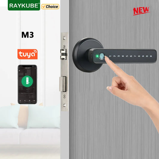 RAYKUBE M3 Tuya BLE Smart Fingerprint Door Lock - Electronic Digital Lock with 60/70mm Latch, Keys, and Remote App Unlocking