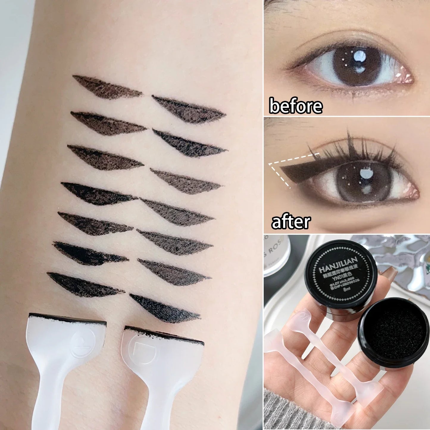 Double-Ended Eyeliner Stamps Set - Long-Lasting Template with Ink for DIY Eye Liner Extension & Makeup Stencils Tools