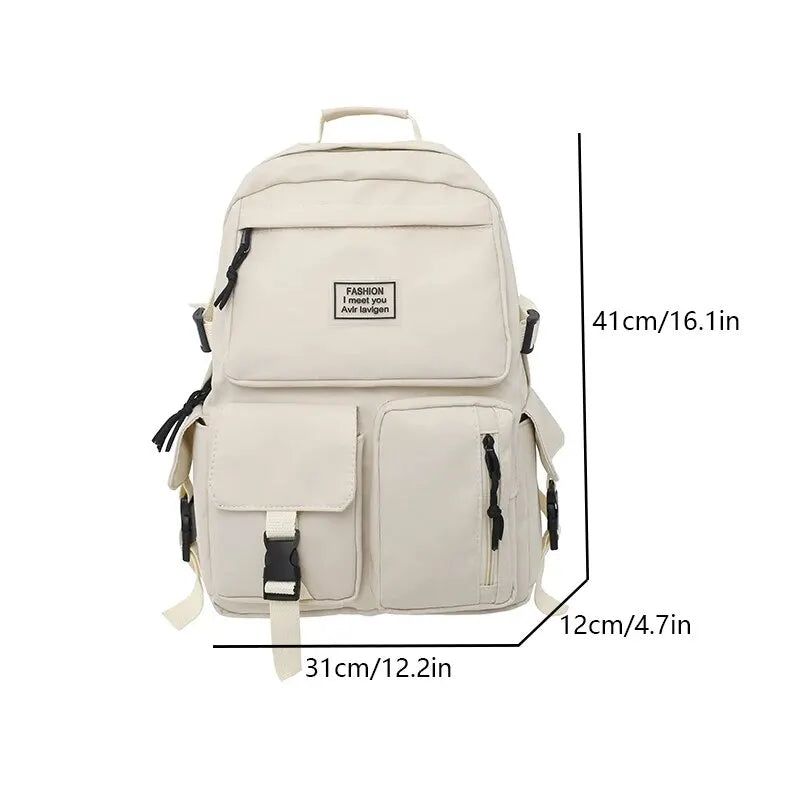 Multi-Pocket Nylon Backpack | Large-Capacity Leisure Schoolbag | Insert Buckle Design | Universal for Men and Women