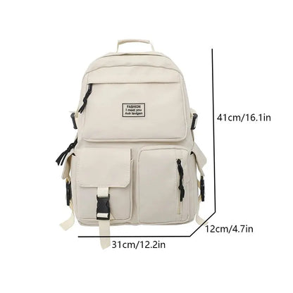 Multi-Pocket Nylon Backpack | Large-Capacity Leisure Schoolbag | Insert Buckle Design | Universal for Men and Women