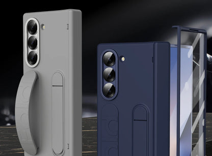 Original Silicone Grip Phone Case for Samsung Galaxy Z Fold 4-7 – Stand & Hinge Protective Cover with Glass Film