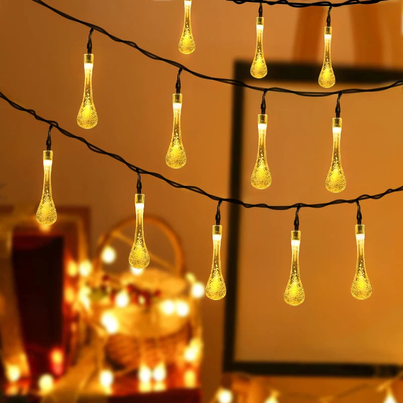 5m 20LED Water Droplet Solar String Lights - Waterproof Outdoor Garland for Christmas, Wedding, Party & Garden Decoration