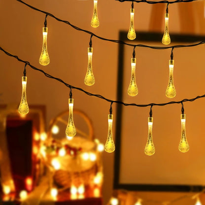 5m 20LED Water Droplet Solar String Lights - Waterproof Outdoor Garland for Christmas, Wedding, Party & Garden Decoration
