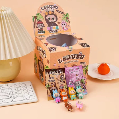 32PCS Labubu Eraser Blind Box – Anime Cartoon Figure Erasers for Kids’ School Supplies