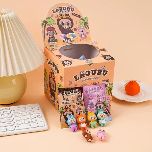 32PCS Labubu Eraser Blind Box – Anime Cartoon Figure Erasers for Kids’ School Supplies