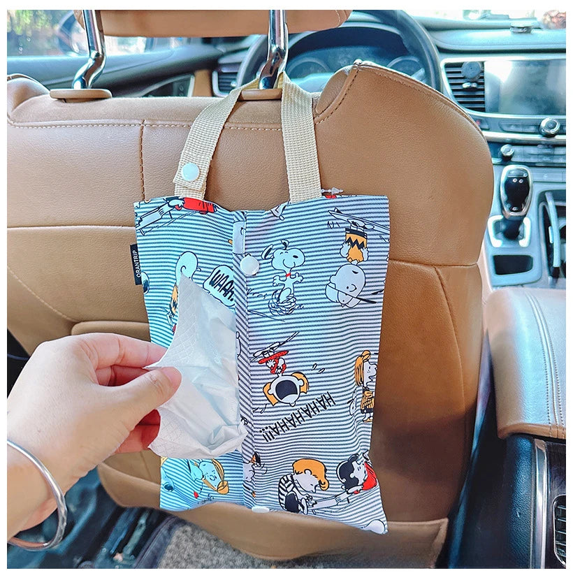 Snoopy Car Hanging Tissue Box — Cartoon Napkin Holder with Removable Storage & Flip Cover, Car Room Decor