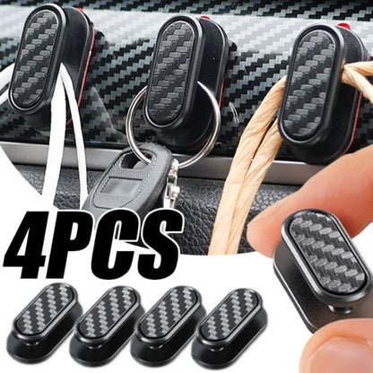 Car Invisible Small Hooks - Carbon Fiber Self-Adhesive Dashboard Wall Hook for USB Cables, Headphones, & Key Storage